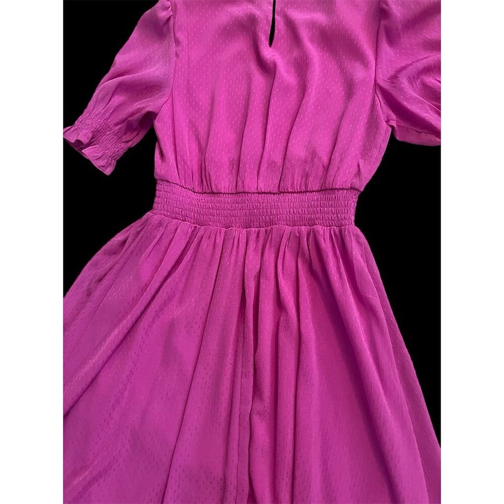 DKNY Women's Fuchsia Puff Sleeve V-Neck Midi - Picture 5 of 16